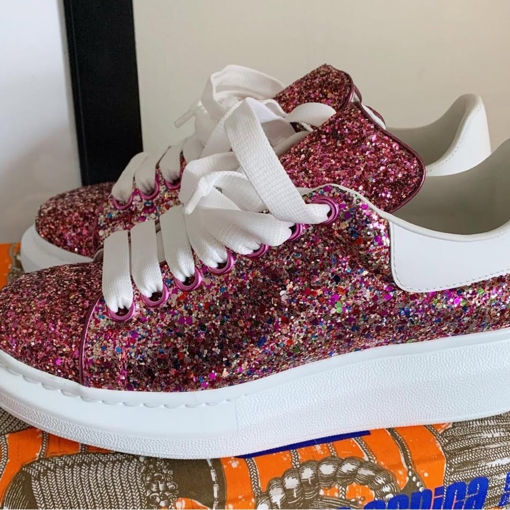 EUC Alexander McQueen Pink and White Glitter Sneakers